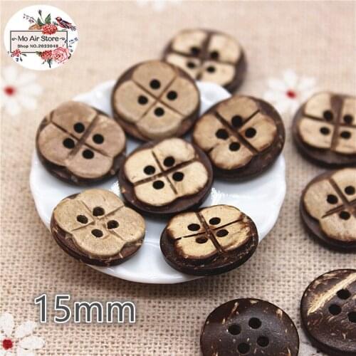 50pcs Coconut round flower buttons natural buttons crafts and scrapbooking sewing accessories botone 15mm