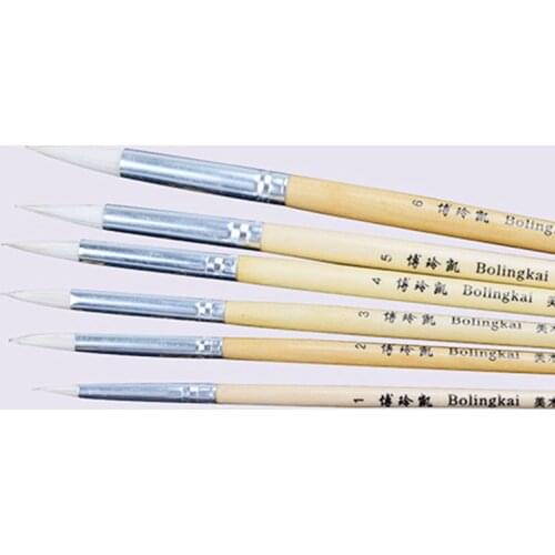 6pcs/Set,wool hair circular head short wood rod paintbrush watercolor brush artists acrylic paints oil paint brush art supplies