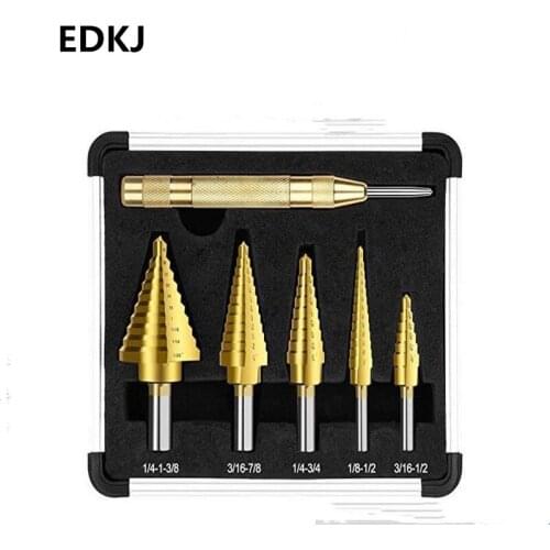 6pcs HSS Steel Titanium Step Drill Bits 4-20,4-12mm Step Cone Cutting Tools Steel Woodworking Wood Metal Drilling