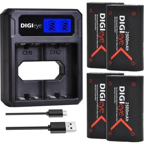 4x 2500mAh Battery for Xbox Series X|S, Xbox One, Xbox One S, Xbox One X, Xbox One Elite Wireless Controller + LCD Dual Charger