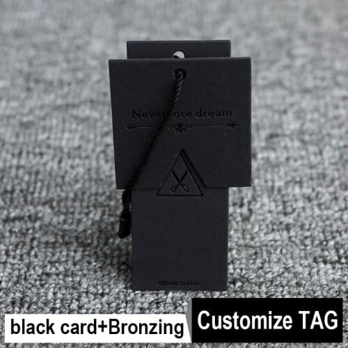 Free shipping Black card+Bronzing+screen printing customized paper hang tag/clothing swing tag/labels/garment/bag printed tags