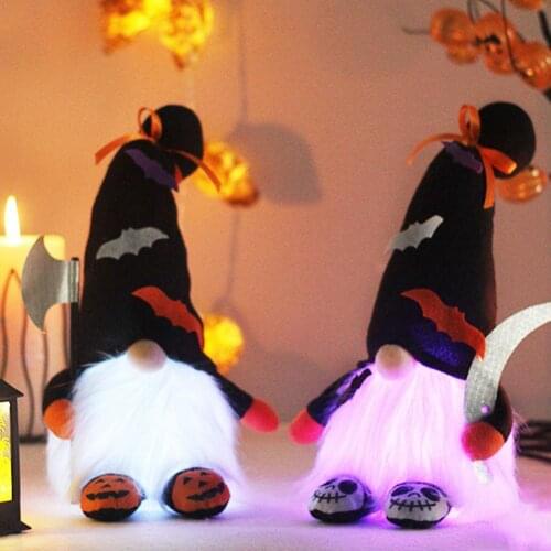 Halloween Faceless Gnome LED Plush Dwarf Ornament Lovely Old Man Doll Decorative Desktop Toy Festival Party Decor Halloween Gift