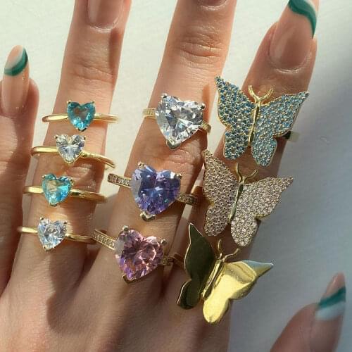 Shiny Heart Rings For Women Cubic Zirconia Love Finger Accessories Stainless Steel Ring Promise Ring for Girls Jewelry