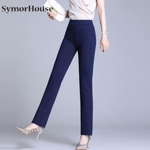 Spring Autumn Elegant Straight Pants For Women Comfortable Casual Office Lady High Waist Stretch Trousers Womens Plus Size S-4XL