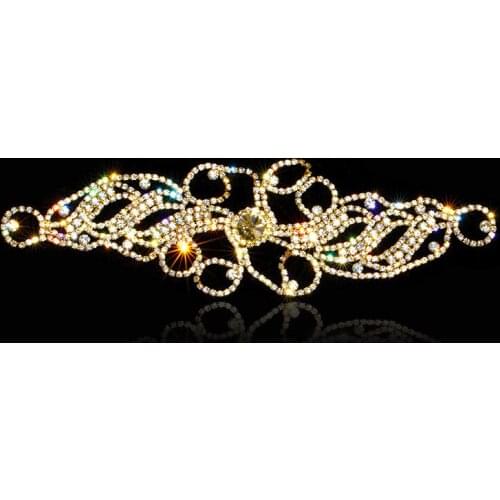 Cusack 23.8*7 cm Crystal Rhinestones Applique for Wedding Dress Sash Trims DIY Crafts Silver Gold Flower Flatback