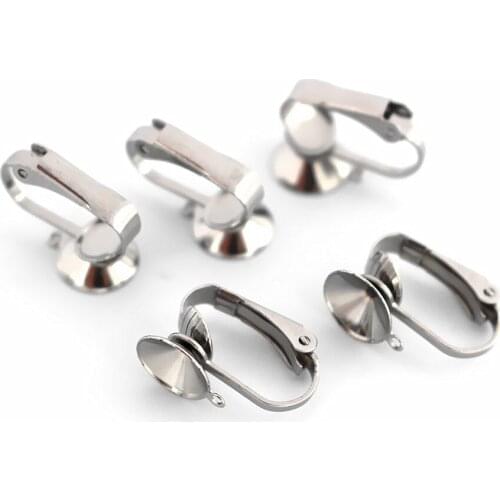 Stainless Steel Children Kids Clip on Earrings Base Circle Bezel Hanger Rivoli Stones Cabochons Non-pierced Earring DIY Findings