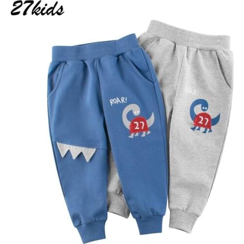 27KIDS Boys Sports Pants For 2-7 Years Solid Baby Child Jogging Infant Toddler Print Cartoon Dinosaur Kids Children Trousers