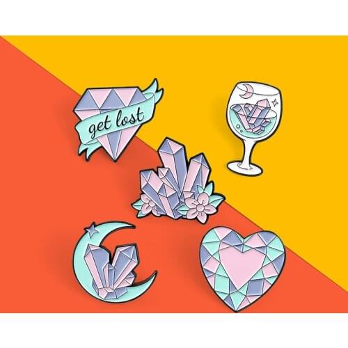 Moon Heart Wine Glass Enamel Pins Custom Dream Zircon Crystal Goblet Brooch Lapel Badge Bag Cartoon Jewelry Gift For Kid Friend