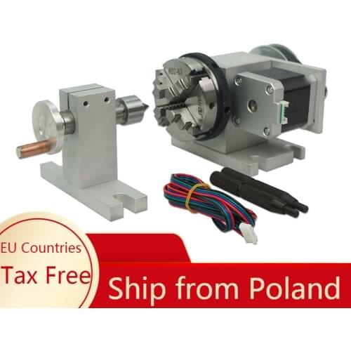 Center Height 54mm CNC 4th Axis Rotary Axis Tailstock MT2 65MM 3 Jaw Chuck NEMA 17 Motor Speed Reducing Ratio 4:1 for CNC Router