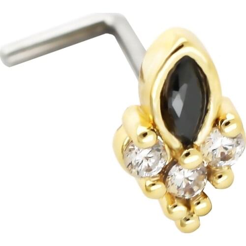 JHJT Stainless Steel L Shape Nose Studs Bone 20G Star Cubic Zirconia Nostril Pin Rings Piercing Jewelry