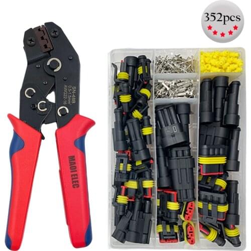 Waterproof HID Connectors 1/2/3/4 Pin 352PCS 26 Sets SN-48B Crimping Pliers Automotive Car Electrical Wire Terminals Plug Kit