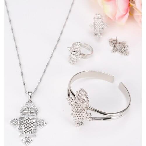 Ethiopian silver Jewelry sets Coptic Crosses pendant necklace earrings ring bangleSets Nigeria/Sudan/Eritrea/Kenya Habesha style