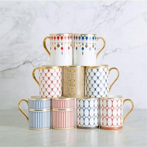 Creative Ceramic Business cup British Style Luxury Gold Stripes Bone China Coffee Mug Afternoon Water Tea Drink Cup Gift Box