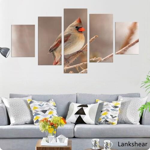 Canvas Pictures Modular Wall Art Framework 5 Pieces Animal Small Bird With Red Beak Painting Living Room HD Prints Poster Decor