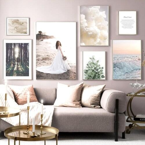 Ocean Beach Women Plants Forest Wall Art Canvas Painting Nordic Posters And Prints Modern Artwork Pictures For Living Room Decor