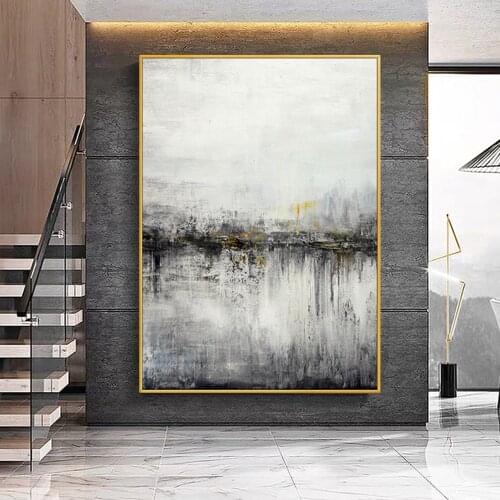 Living Room Hanging Painting Art Hand Painted Gold Foil Modern Black And White Abstract Oil Painting On Canvas Cuadros Unframed