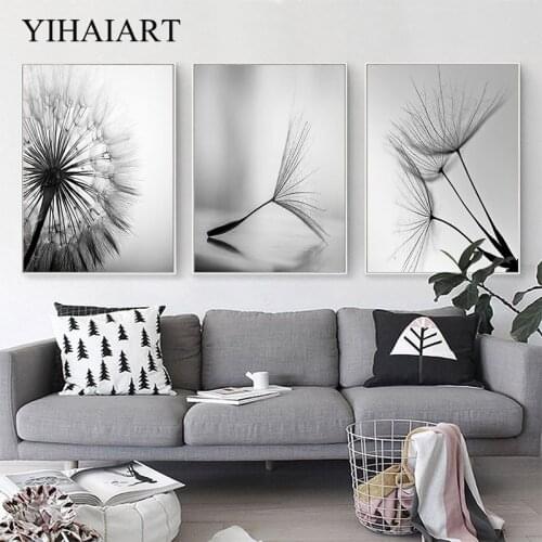 Y Nature Plant Flower Wall Art Canvas Nordic Poster Print Black White Dandelion Picture Botanical Modern Minimalist Room Decor