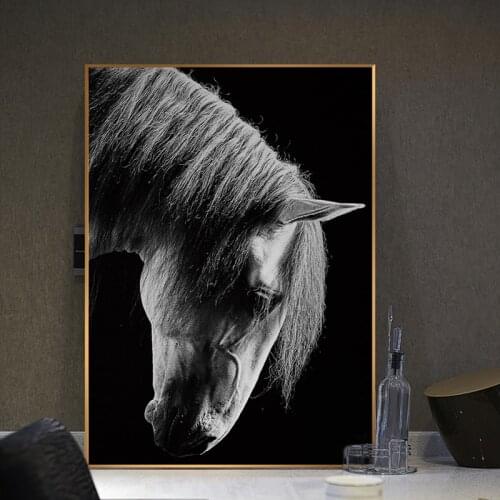 Black Horse Poster Wall Art For Living Room Canvas Prints Modern Home Decor Animal Pictures Porch Painting Black and White