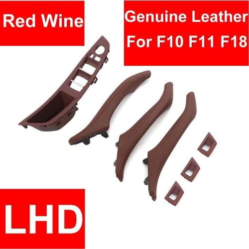 Genuine Leather Left Hand Drive LHD For BMW 5 series F10 F11 F18 Red Car Interior Door Handle Inner Panel Pull Trim Cover Arm