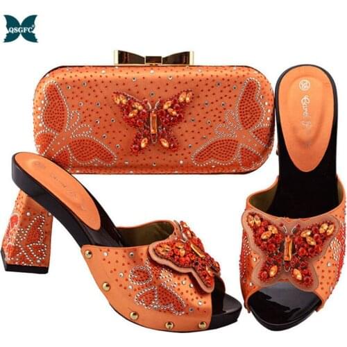 New Arrival Italian design Ladies Shoes and Bags To Match Women Luxury 2020 Shoe and Bag Set for Party In Orange Color