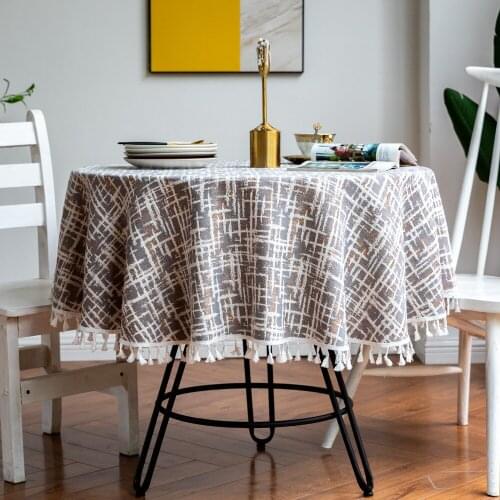 New Party Round Big Round Table Table Cloth Dustproof Table Cover Tassel Anti-wrinkle Washable Restaurant Cotton and Linen Table