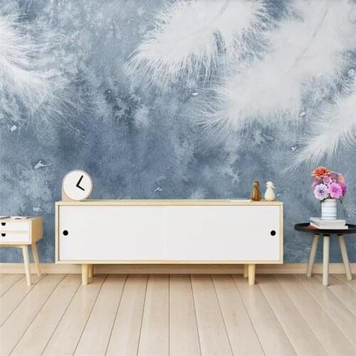 Beibehang Custom wallpaper 3d photo murals modern minimalist hand-painted feathers small fresh Nordic TV background wall paper
