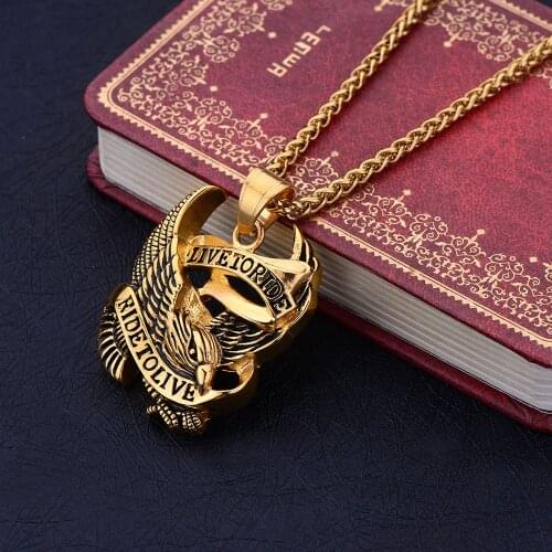 Hot Sale 316L Stainless Steel Plated Gold Eagle Pendant Necklace Fashion Hip Hop Rock Jewelry For Men drop shipping