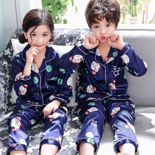 Girls Pajamas 2020 Autumn Winter Long Sleeve Childrens Sleepwear Set Silk Pajamas Set Boys Pyjamas Sets for Kids Nightwear Set
