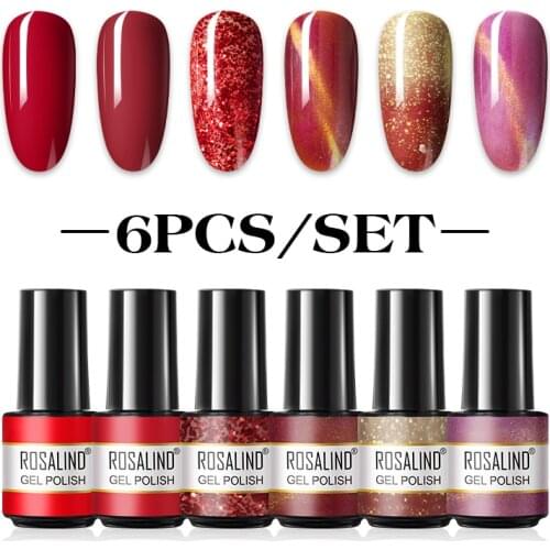 ROSALIND Gel Nail Polish Set 2/4/6PCS Semi-Permanent UV Varnish Hybrid Nail Polish 7ml Nail Art All For Manicure Soak Off Gel