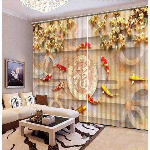 Luxury Blackout 3D Window Curtains For Living Room Bedroom Customized size fish curtain