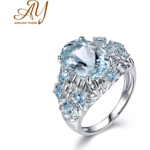 Anillos Yuzuk Silver 925 Jewelry Ring Aquamarine Trendy Party Round Classic 925 Sterling Silver Rings Jewelry Woman Engagement