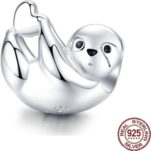 Genuine 100% 925 sterling silver sloth charm fit original Pandora bracelet beads necklace pendant woman jewelry making