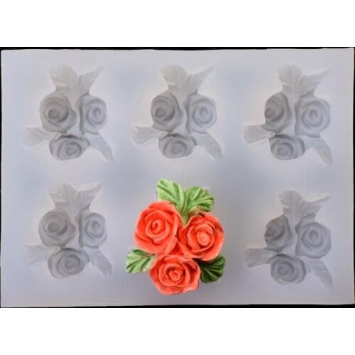 Six rose flower silicone mold clay sugar baking DIY cake decorative drip mold spot wholesale