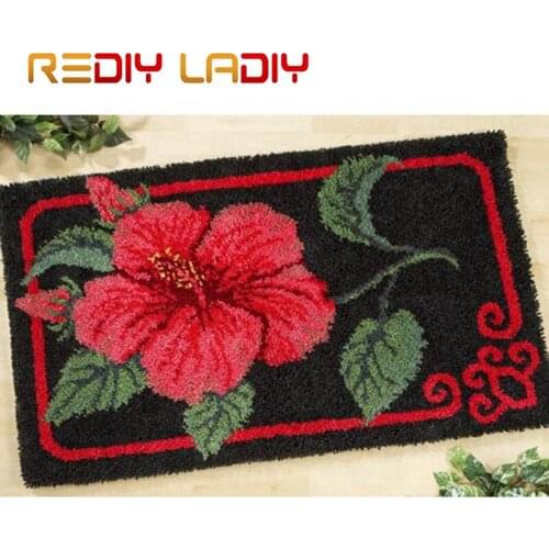 Latch Hook Rug Crocheting Cushion Mat Red Flowers Tapestry Kits Acrylic Yarn Pre-Printed Canvas DIY Carpet Rug Arts & Crafts