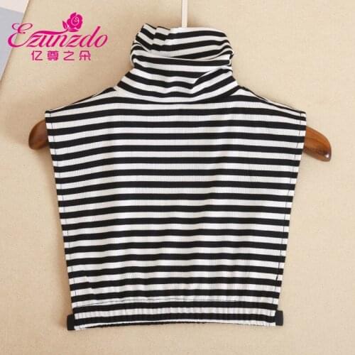 Womens Fake Collar Striped Turtleneck Faux False Blouse Top Collar Female Turtleneck Shirt Sweater Detachable Collar