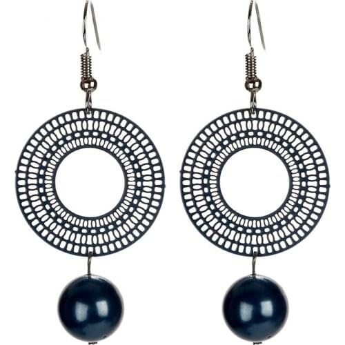 Bohemian Blue Circle Hanging Drop Earrings for Women Imitation Pearl Dangle Earring 2018 pendientes mujer Fashion Jewelry