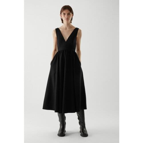 Donsignet 2021 Summer New Black Backless Spaghetti Strap Dress Women Fashion Loose Swing Casual V-Neck Dresses for Women