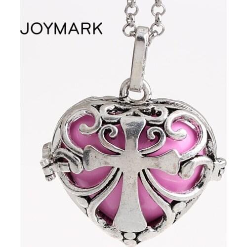 12pcs/lot Cross Hollow Heart Shape Locket Cage Musical Sound Belly Ball Pendant Long Chain Pregnancy Necklaces For Women HCPN02
