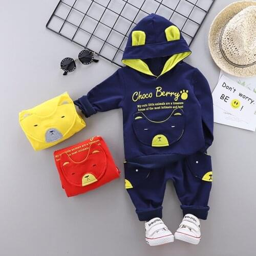 Spring Toddler Cotton Clothes Fashion Children Girls Boys Sport BEAR Hooded Jacket Pants 2pcs/Sets Baby Casual Kids Tracksuits