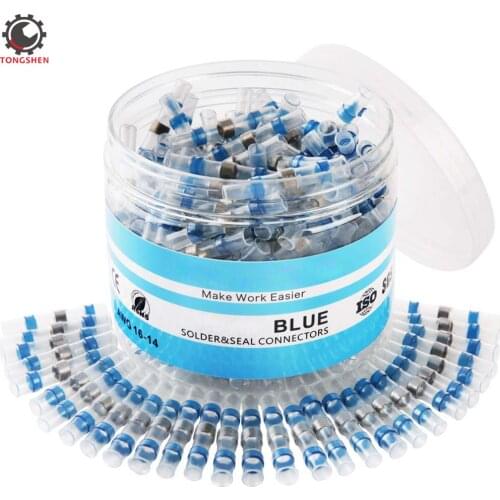 40PCS Solder Seal Wire Connectors Heat Shrink Butt Connectors Electrical Insulated Marine Waterproof Automotive Terminals Blue