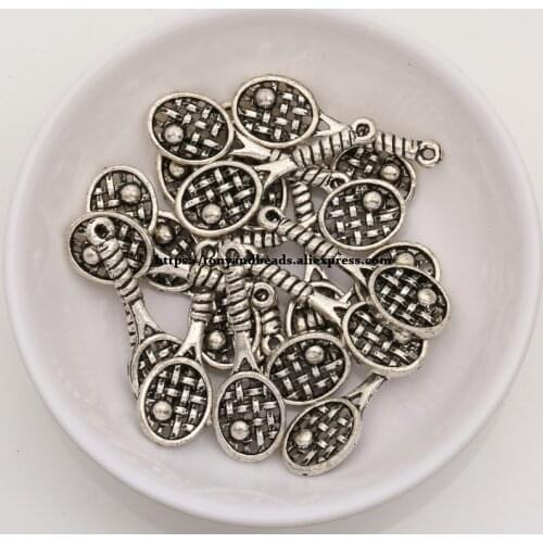 50Pcs/Lot) Zinc Alloy Tibetan Silver European Charm Tennis-Racket-Shape Pendant Size 30X10mm AD1471B