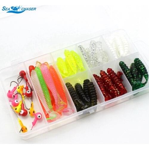 40 pcs 1.8g 6cm soft bait and 10pc hook sea fishing tackle wobbler jigging fishing lure silicone bait soft worm shrimp Set