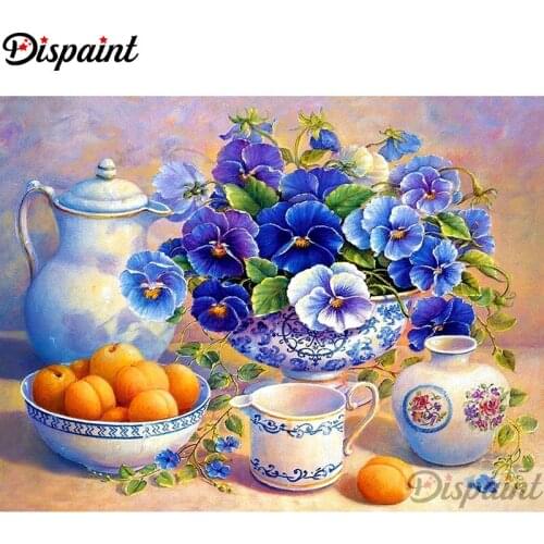 Dispaint Full Square/Round Drill 5D DIY Diamond Painting "Flower tea set scenery" Embroidery Cross Stitch 5D Home Decor A11792