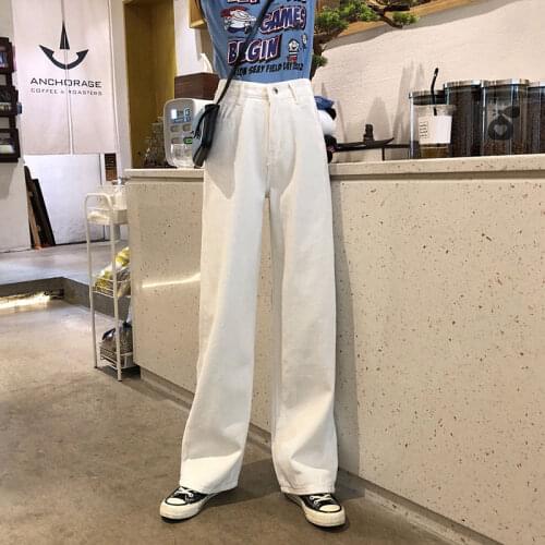 Woman Jeans Pants Spring Autumn Loose White Pants Womens High Waist Straight-Leg Denim Trousers Pantalones Vaqueros
