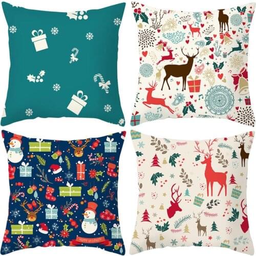 Christmas Tree Santa Elk Snowflake Snowman Socks Gift Print Style Cushion Cover Xmas Festival Sofa Decor