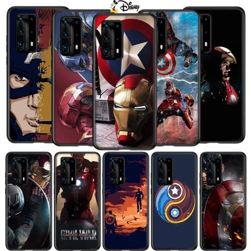 Silicone Cover Captain America and Iron Man For Huawei P40 P30 P20 P10 P9 P8 Pro Lite E Plus mini Pro 5G 2017 2019 Phone Case