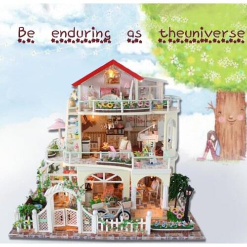 DIY Wooden Dollhouse Toys Assemble Miniature Doll House with Furniture LED Light Birthday Gift