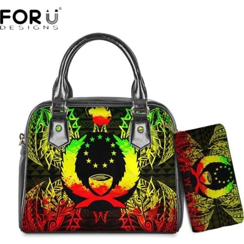FORUDESIGNS Female Totes Crossbody Bags Pohnpei Tribal Polyneisan Map Printing Luxury PU Leather Shoulder Sac And Purse Bolsas