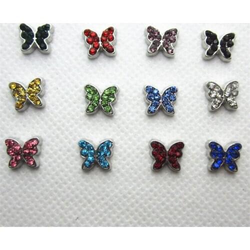 Hot selling 24pcs/lot mix 12 month crystal butterfly birthstone floating charms living glass floating pendant lockets charms
