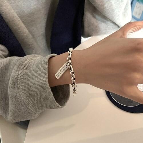 HKMMH 925 Sterling Silver Square Tag Letter Bracelet Female Unique Design INS Simple Temperament Fashion Jewelry Bangles Gift